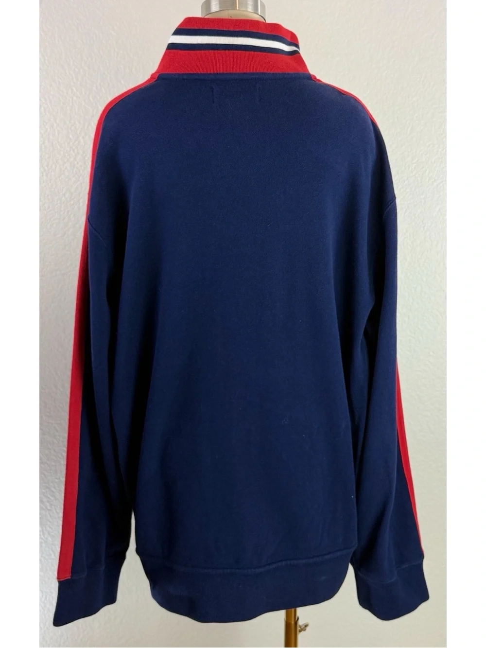 Polo Ralph Lauren Vintage Men's Bomber Sweater Jacket w/ Gold Crest Blue/Red, XL